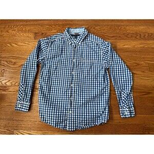 Tommy Hilfiger Youth Boys Blue Checkered Dress Shirt Size Med 12/14 100% Cotton